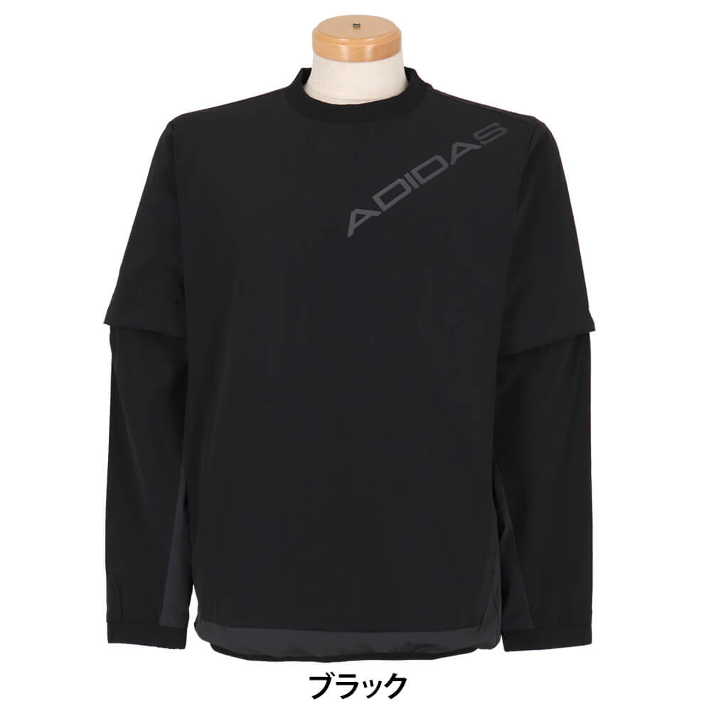 アディダス adidas　メンズ デタッチャブル クルーネック ロゴ ウィンドジャケット CC006　2026年モデル 別カラー 正面着用