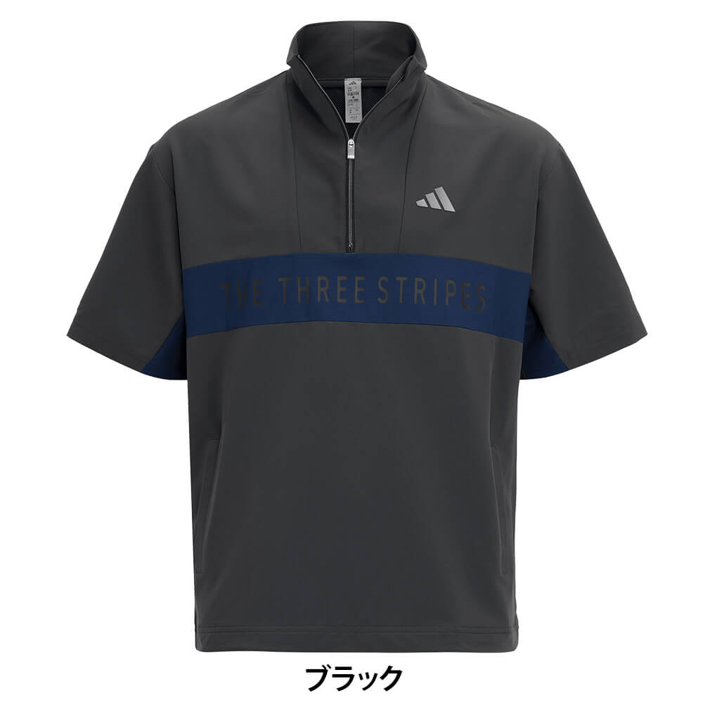 アディダス adidas　メンズ カラーブロック ハーフジップ 半袖 ジャケット OGH81　2026年モデル 胸元・生地ディテール