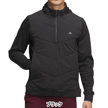 アディダス adidas　メンズ ハーフジップ ハイブリッド ストレッチ 長袖 フーディー P4125　2026年モデル 正面着用