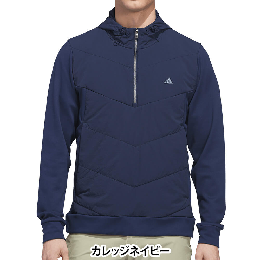 アディダス adidas　メンズ ハーフジップ ハイブリッド ストレッチ 長袖 フーディー P4125　2026年モデル 別カラー 正面着用