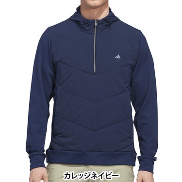 アディダス adidas　メンズ ハーフジップ ハイブリッド ストレッチ 長袖 フーディー P4125　2026年モデル 別カラー 正面着用