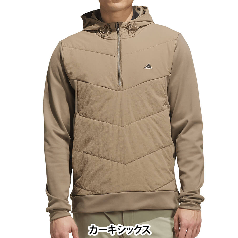 アディダス adidas　メンズ ハーフジップ ハイブリッド ストレッチ 長袖 フーディー P4125　2026年モデル 別カラー 正面着用