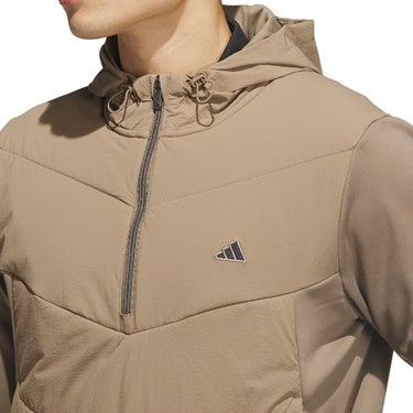 アディダス adidas　メンズ ハーフジップ ハイブリッド ストレッチ 長袖 フーディー P4125　2026年モデル ロゴ・生地ディテール