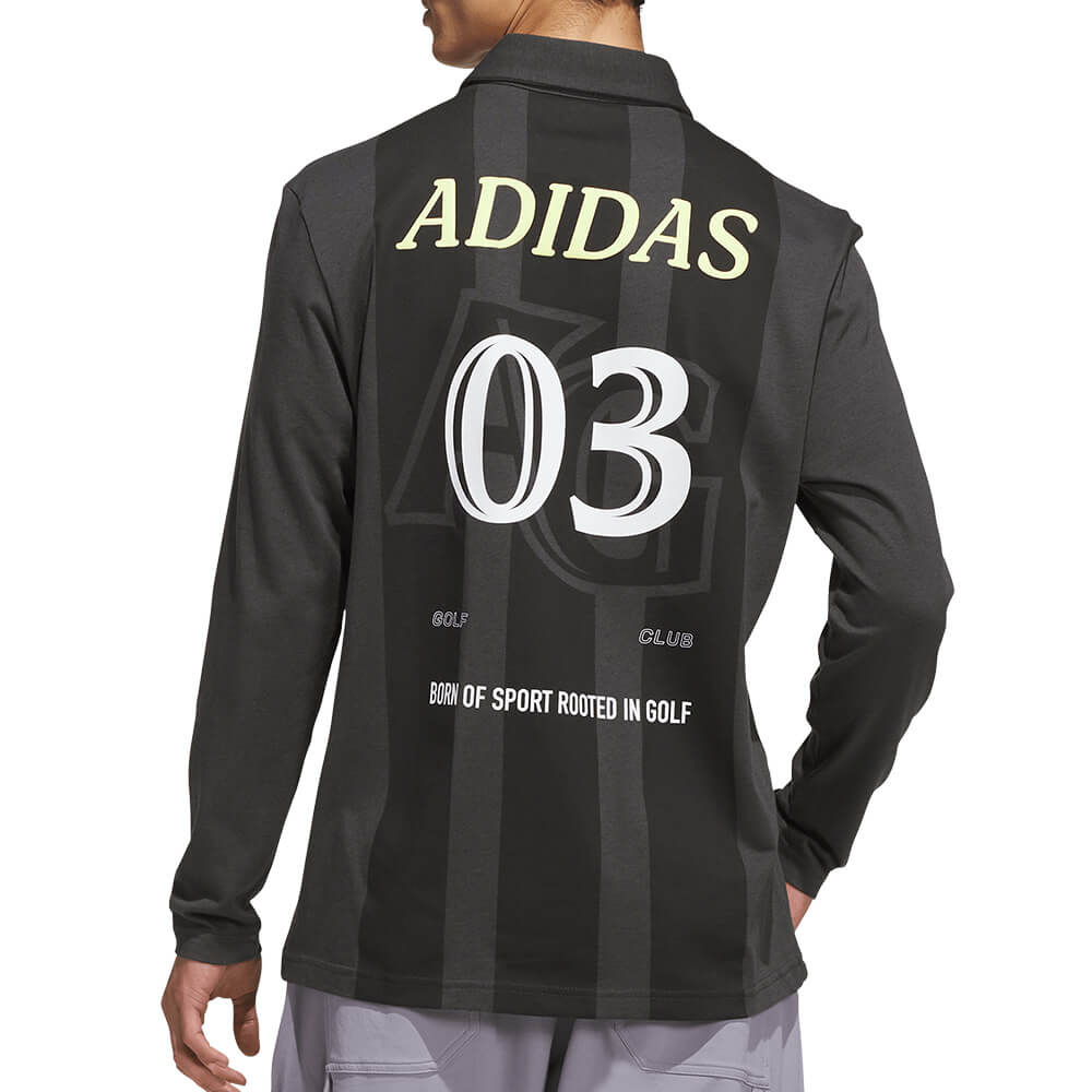 アディダス adidas　メンズ バックグラフィック 長袖 ポロシャツ VU185　2026年モデル 別カラー 背面着用