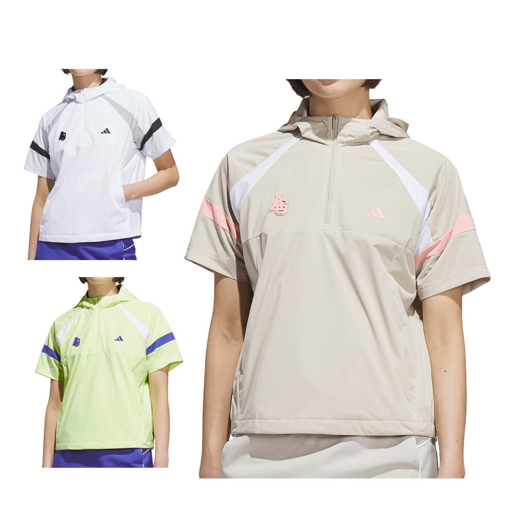 アディダス adidas　レディース ハーフジップ 半袖 フーディー ジャケット QD442　2026年モデル カラーバリエーション・商品全体