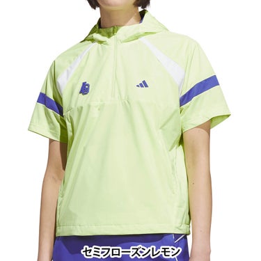 アディダス adidas　レディース ハーフジップ 半袖 フーディー ジャケット QD442　2026年モデル 胸元・生地ディテール