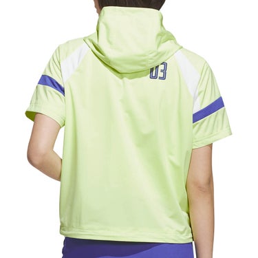 アディダス adidas　レディース ハーフジップ 半袖 フーディー ジャケット QD442　2026年モデル 別カラー 正面着用
