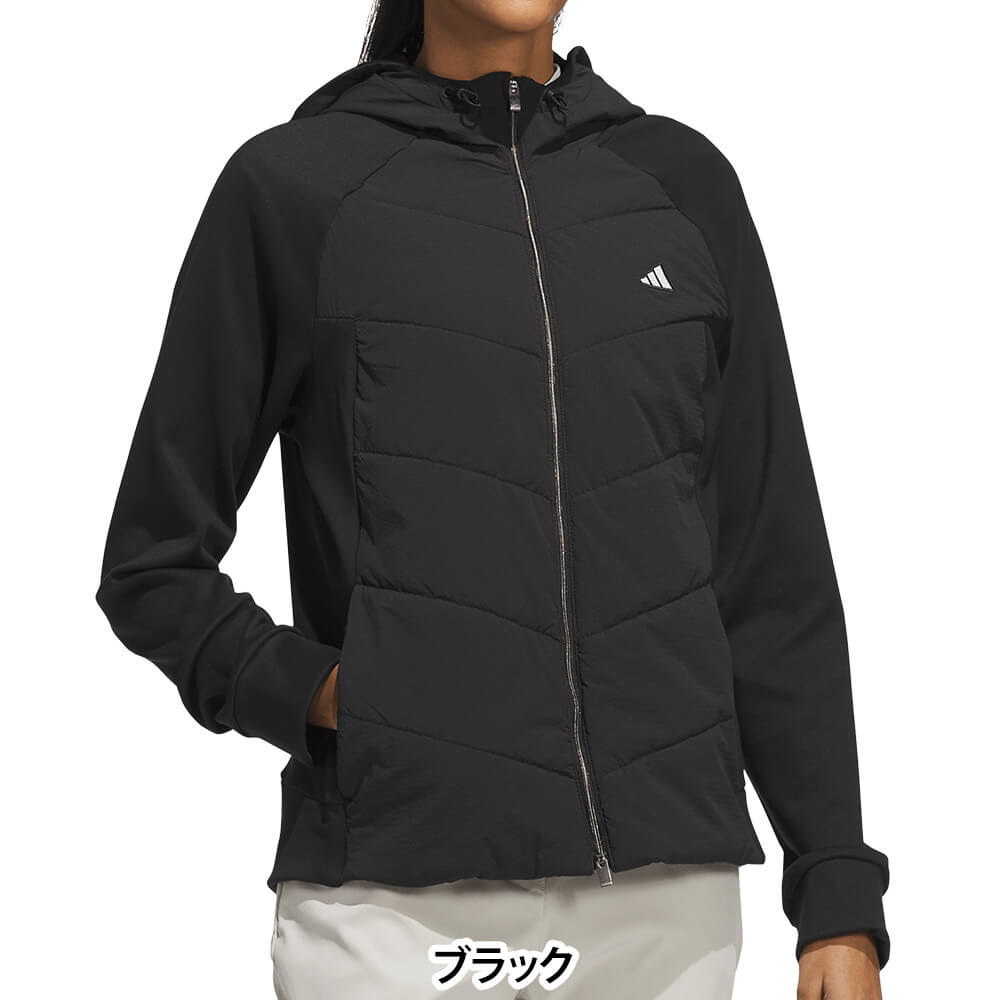 アディダス adidas　レディース フルジップ ハイブリッド ストレッチ 長袖 フーディー TM030　2026年モデル 正面着用