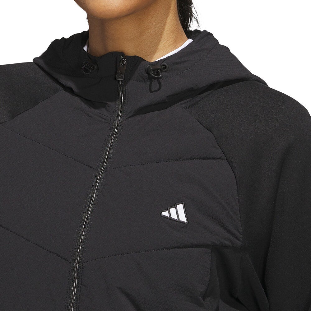 アディダス adidas　レディース フルジップ ハイブリッド ストレッチ 長袖 フーディー TM030　2026年モデル 胸元・生地ディテール