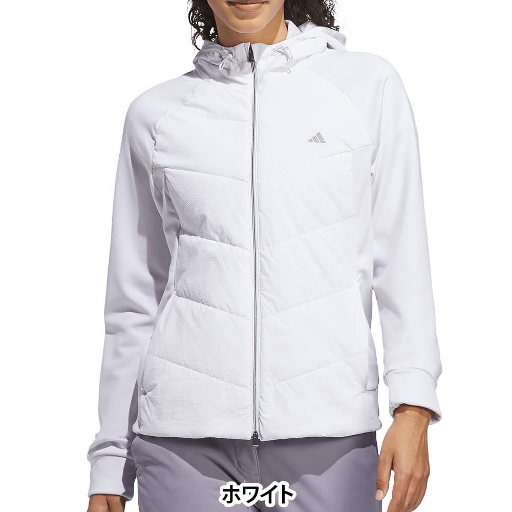 アディダス adidas　レディース フルジップ ハイブリッド ストレッチ 長袖 フーディー TM030　2026年モデル 別カラー 背面着用