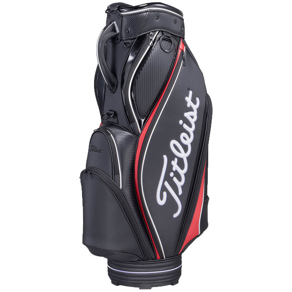 タイトリスト Titleist　パフォーマンスJE メンズ キャディバッグ TB26CTPJE 061 ブラック×クリムゾン×ホワイト　2026年モデル キャディバッグ 全体 正面・側面