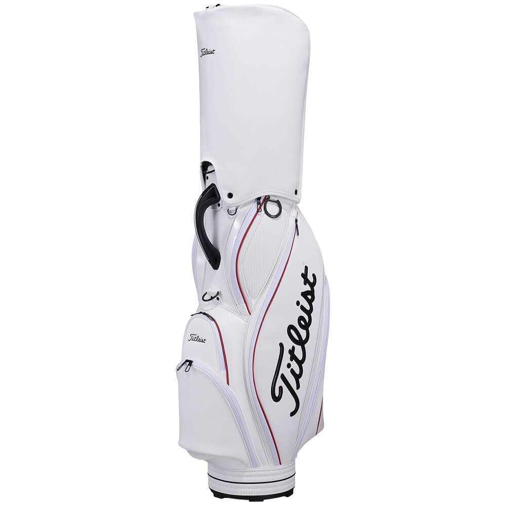 タイトリスト Titleist　パフォーマンスJE メンズ キャディバッグ TB26CTPJE 160 ホワイト×クリムゾン×ブラック　2026年モデル キャディバッグ フード装着・側面
