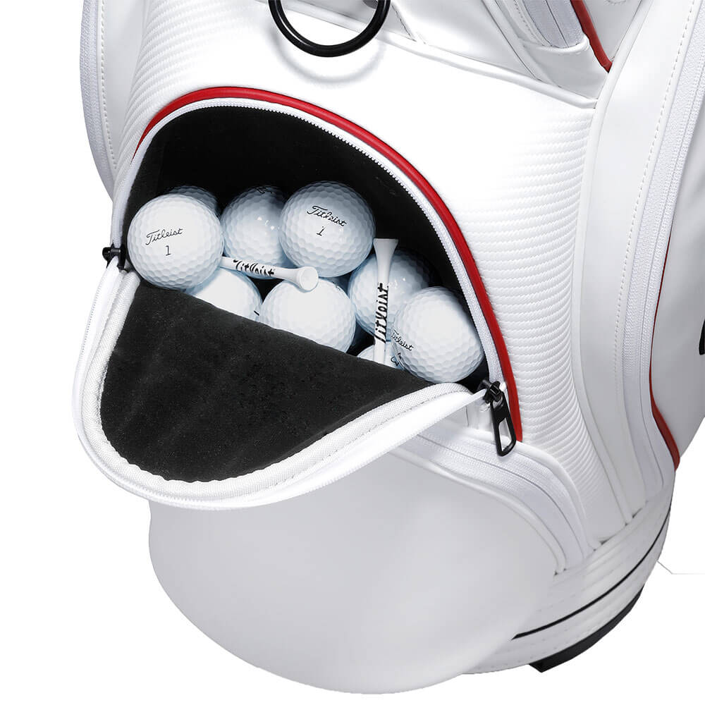 タイトリスト Titleist　パフォーマンスJE メンズ キャディバッグ TB26CTPJE 160 ホワイト×クリムゾン×ブラック　2026年モデル キャディバッグ ポケット・仕様ディテール