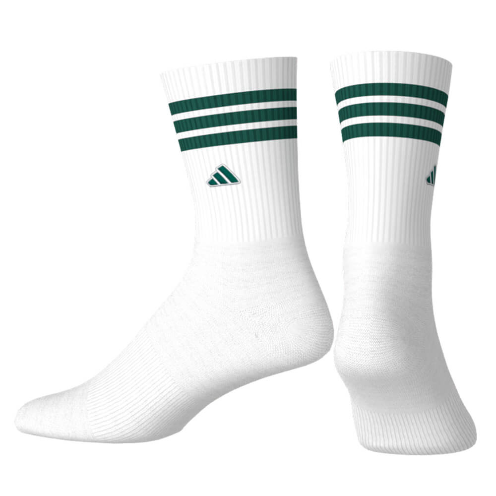 アディダス adidas　レディース クルー丈 スリーストライプス クッションソックス KO387 KH4213 ホワイト/カレッジグリーン　2026年モデル ホワイト/カレッジグリーン