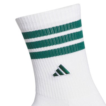 アディダス adidas　レディース クルー丈 スリーストライプス クッションソックス KO387 KH4213 ホワイト/カレッジグリーン　2026年モデル ソックス 全体・側面
