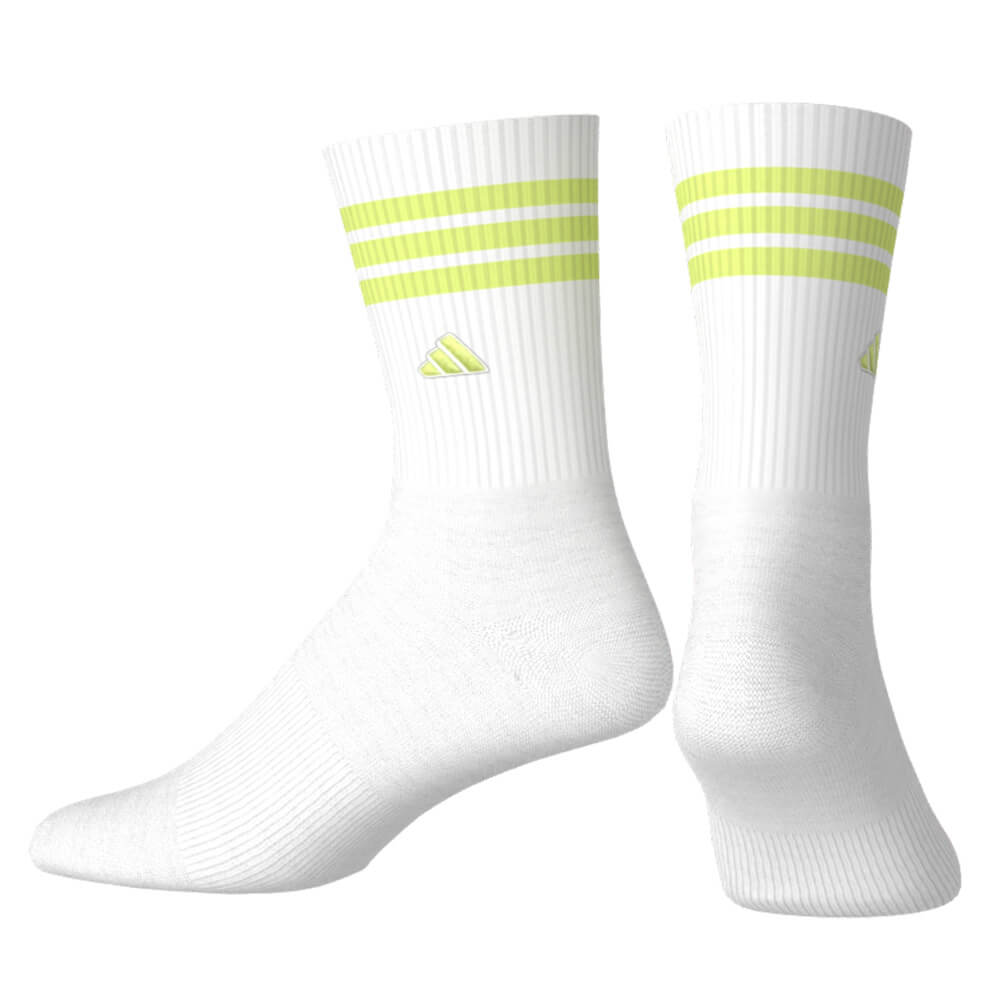 アディダス adidas　レディース クルー丈 スリーストライプス クッションソックス KO387 KH4214 ホワイト/セミフローズンレモン　2026年モデル ホワイト/フローズンレモン