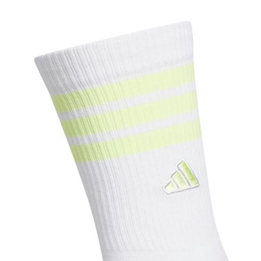アディダス adidas　レディース クルー丈 スリーストライプス クッションソックス KO387 KH4214 ホワイト/セミフローズンレモン　2026年モデル ソックス 全体・側面