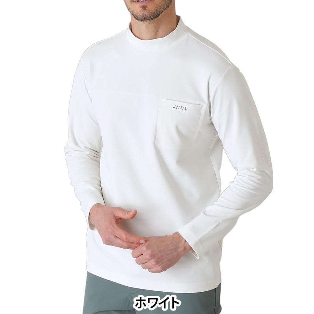 トラヴィスマシュー Travis Mathew　メンズ 長袖バックプリントモックネックシャツ 7AP020　2026年モデル 別カラー 正面着用