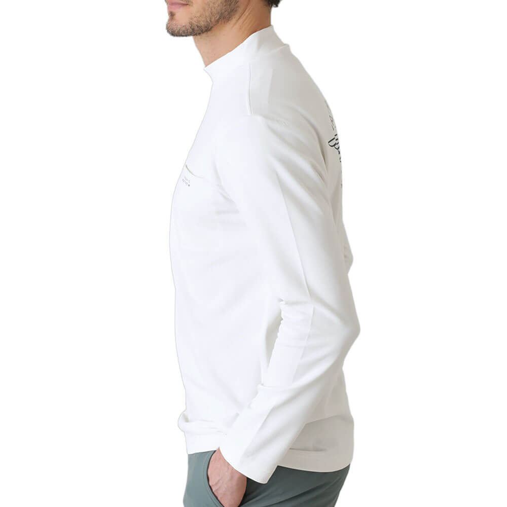 トラヴィスマシュー Travis Mathew　メンズ 長袖バックプリントモックネックシャツ 7AP020　2026年モデル 側面着用