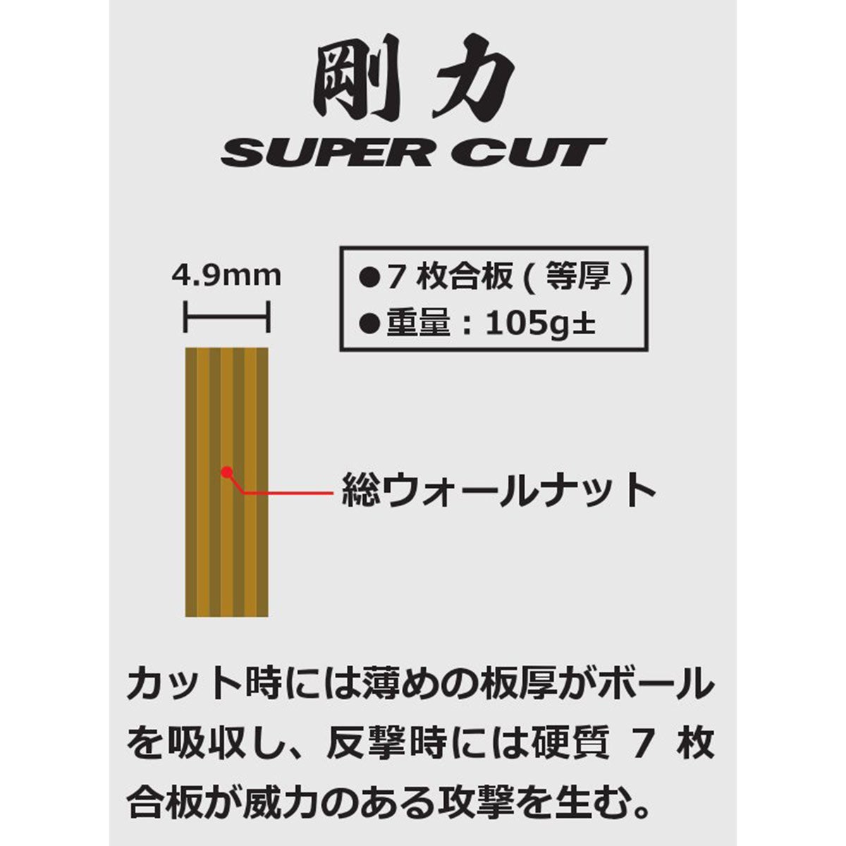 ニッタク Nittaku　卓球ラケット 剛力スーパーカット シェークラケット NE-6138 ブレード側面や合板の積層構成を確認できる画像