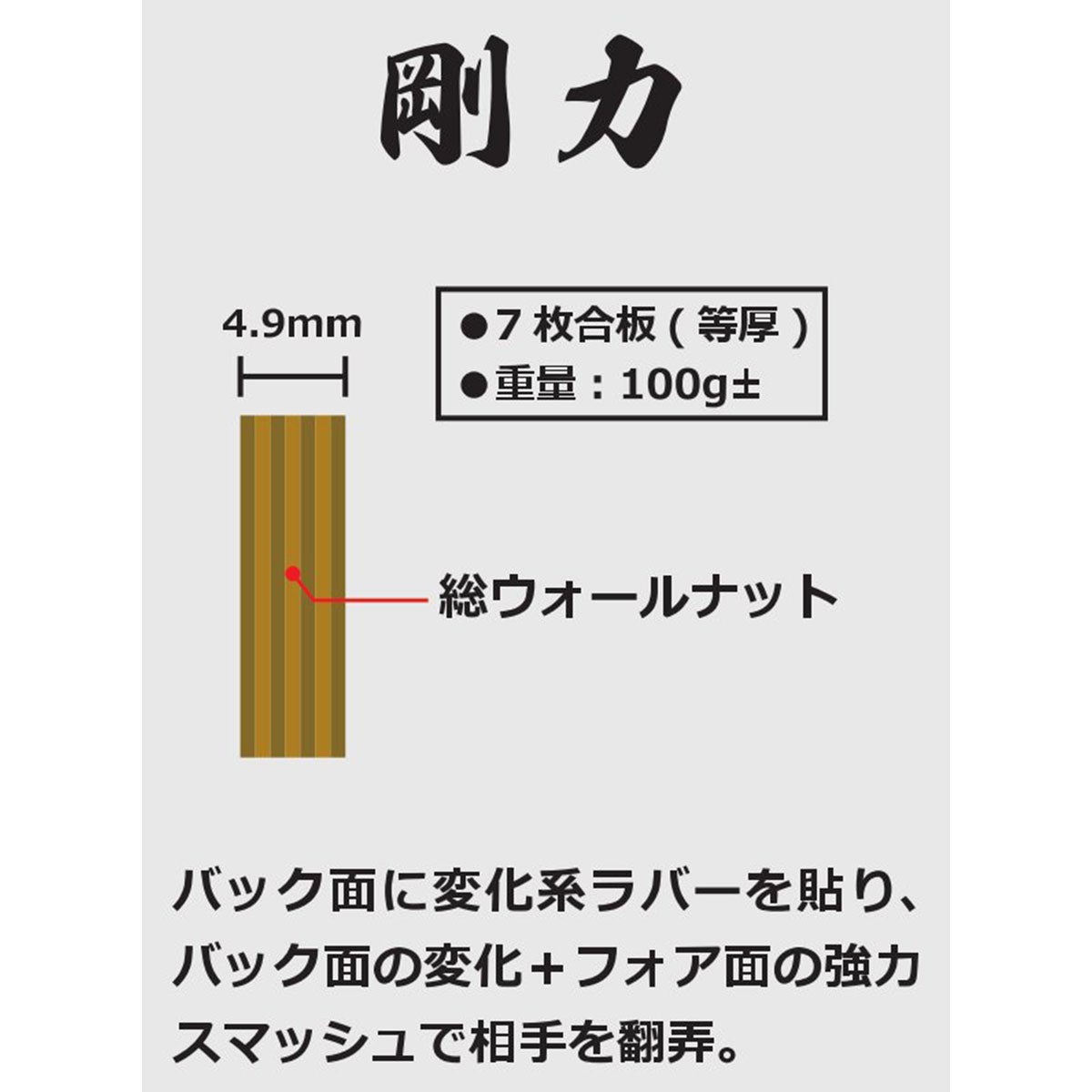ニッタク Nittaku　卓球ラケット 剛力C ペンラケット NE-6416 ブレード側面や合板の積層構成を確認できる画像