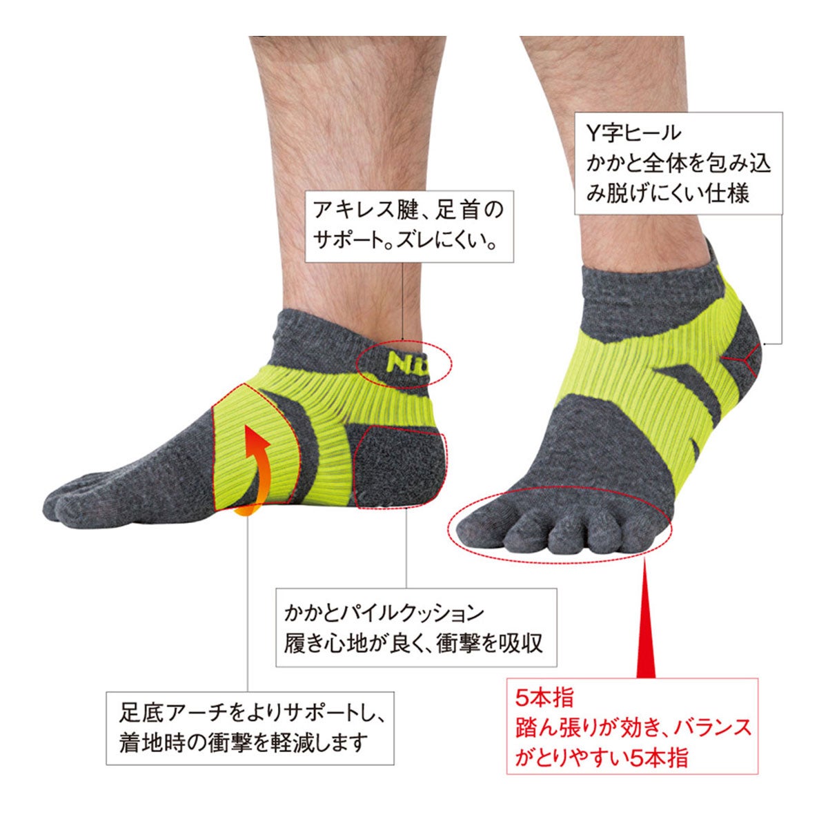 ニッタク Nittaku　卓球ソックス FIVE FINGER SOCKS 5本指ソックス 男女兼用 NW-2900 ロゴ、縫製、フィット部などのディテールまたは機能説明を確認できる画像