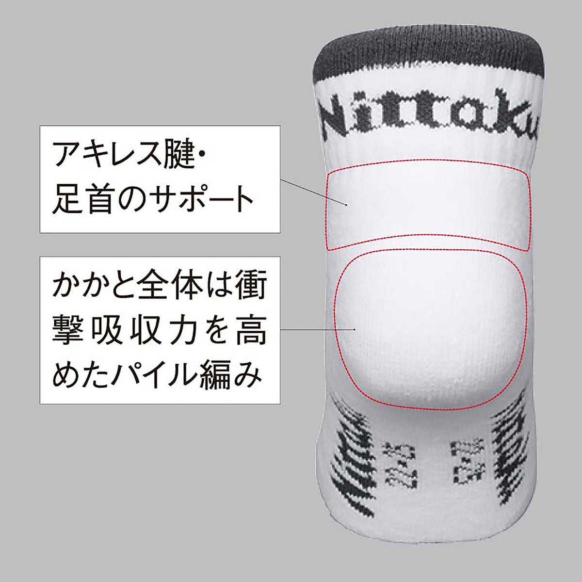 ニッタク Nittaku　フィットマッチソックス NW-2952 ロゴ、縫製、フィット部などのディテールまたは機能説明を確認できる画像