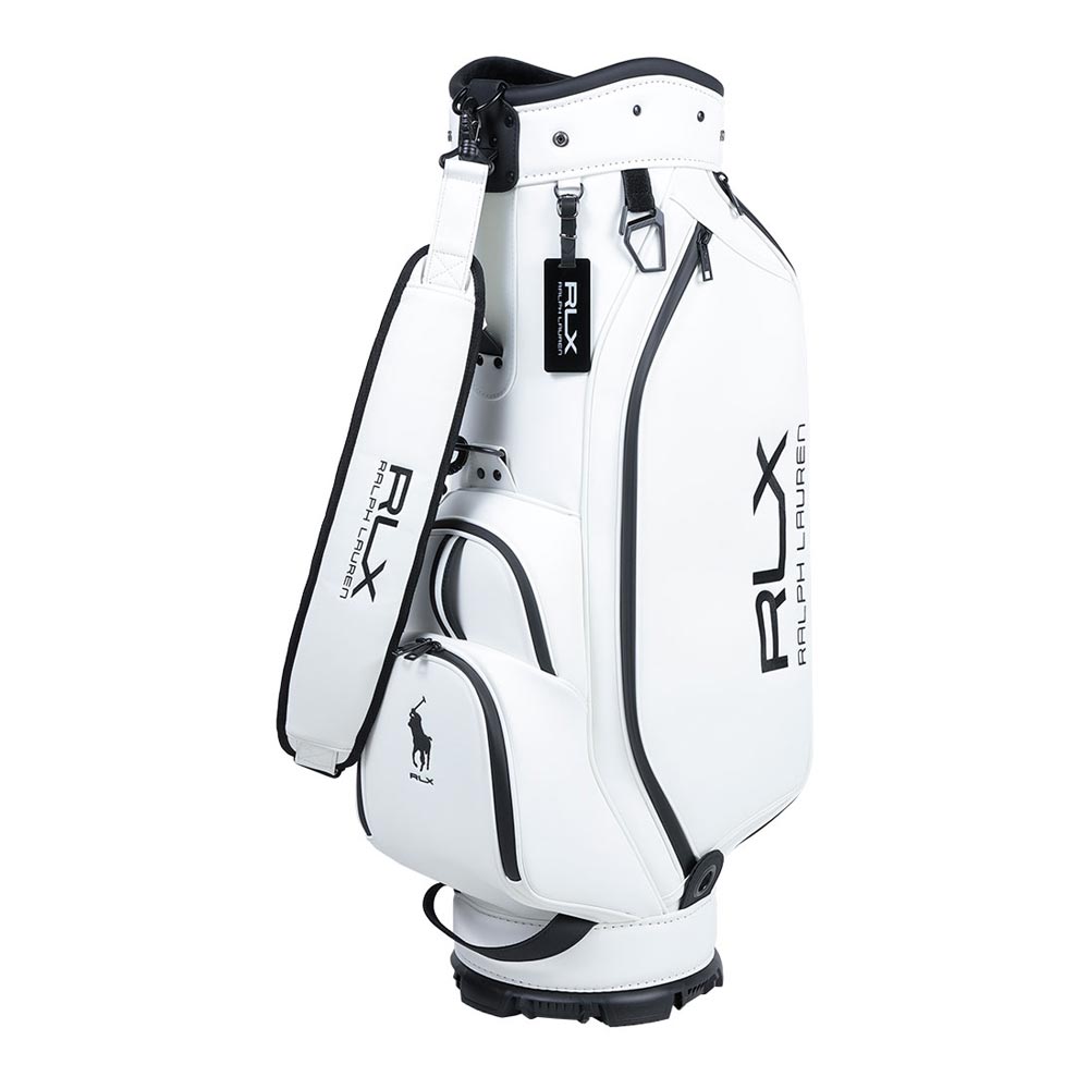 RLX GOLF　プレミアムシリーズ キャディバッグ RLC023 WH ホワイト キャディバッグ全体を斜め正面から確認できる画像