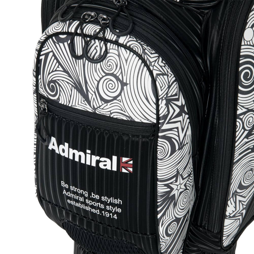 アドミラル Admiral　ダズル カート キャディバッグ ADMG6BC3 10 ブラック キャディバッグのポケット、ロゴ、金具、素材表面などのディテールを確認できる画像（2）