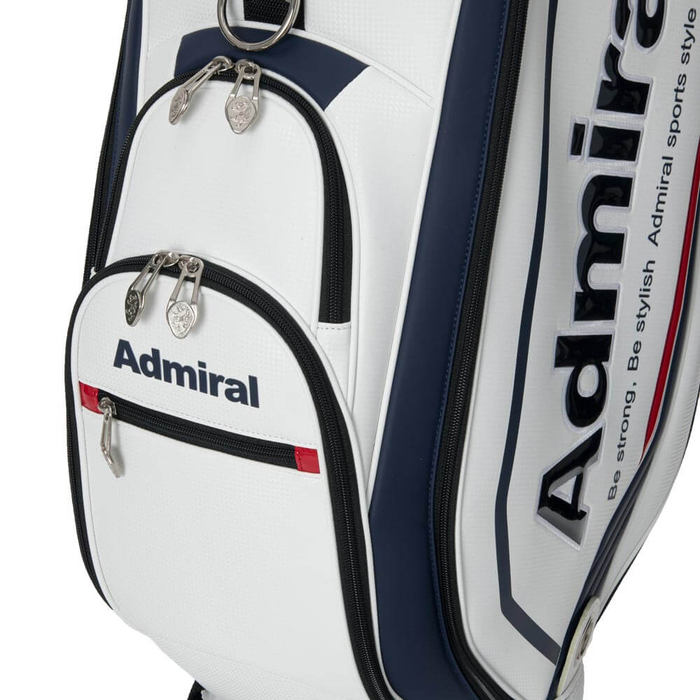 アドミラル Admiral　スタンダード カート キャディバッグ ADMG6BC5 00 ホワイト キャディバッグのポケット、ロゴ、金具、素材表面などのディテールを確認できる画像（2）