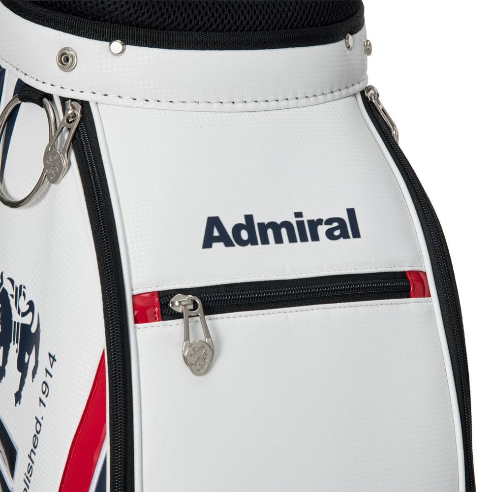 アドミラル Admiral　スタンダード カート キャディバッグ ADMG6BC5 00 ホワイト キャディバッグのポケット、ロゴ、金具、素材表面などのディテールを確認できる画像（6）