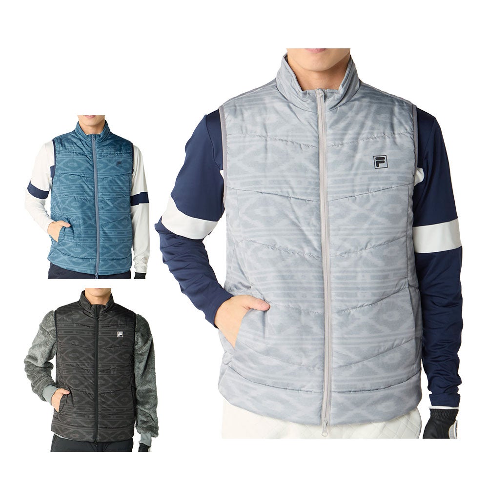 フィラ FILA　メンズ ノルディック柄 中綿 ベスト 786-240Y　2026年モデル 複数カラーのバリエーションと商品全体を確認できる画像