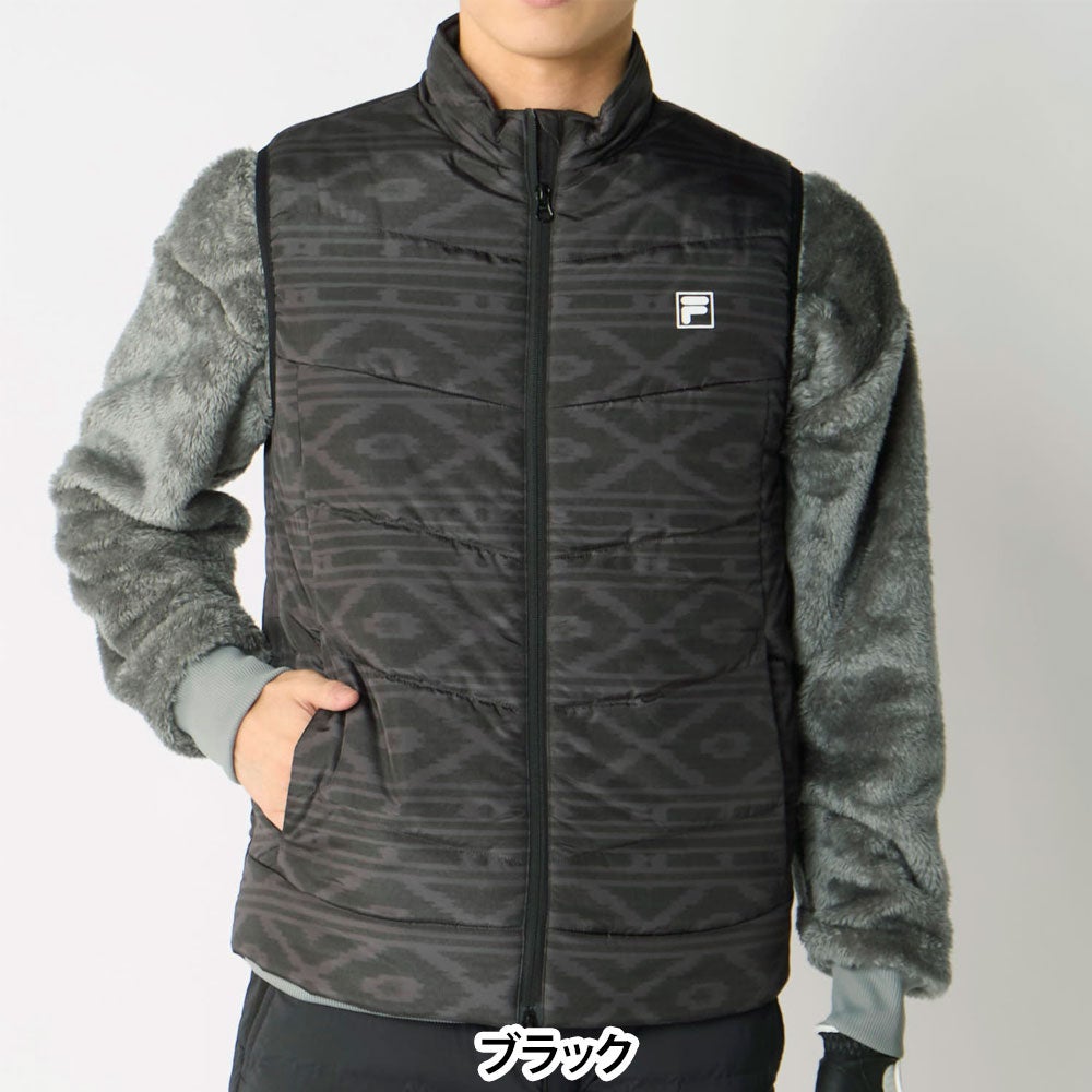 フィラ FILA　メンズ ノルディック柄 中綿 ベスト 786-240Y　2026年モデル 着用時の正面を確認できる画像
