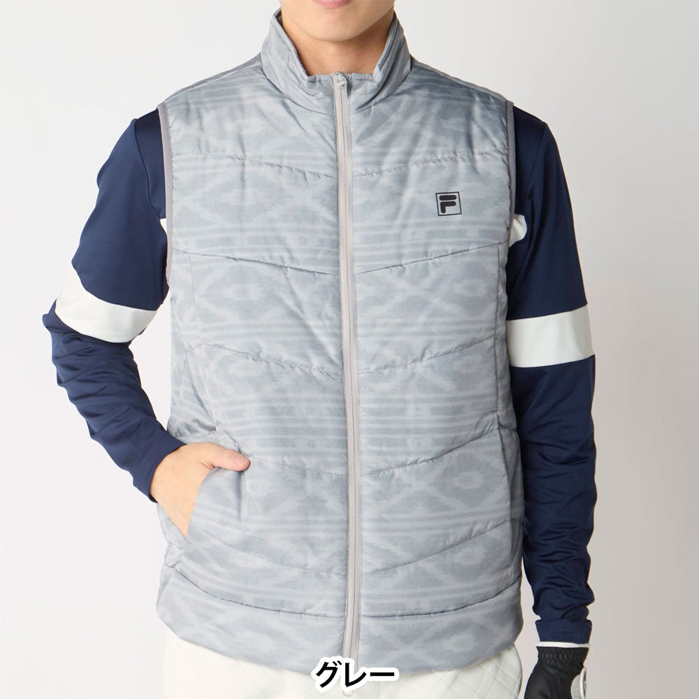 フィラ FILA　メンズ ノルディック柄 中綿 ベスト 786-240Y　2026年モデル 別カラーの着用時の正面を確認できる画像