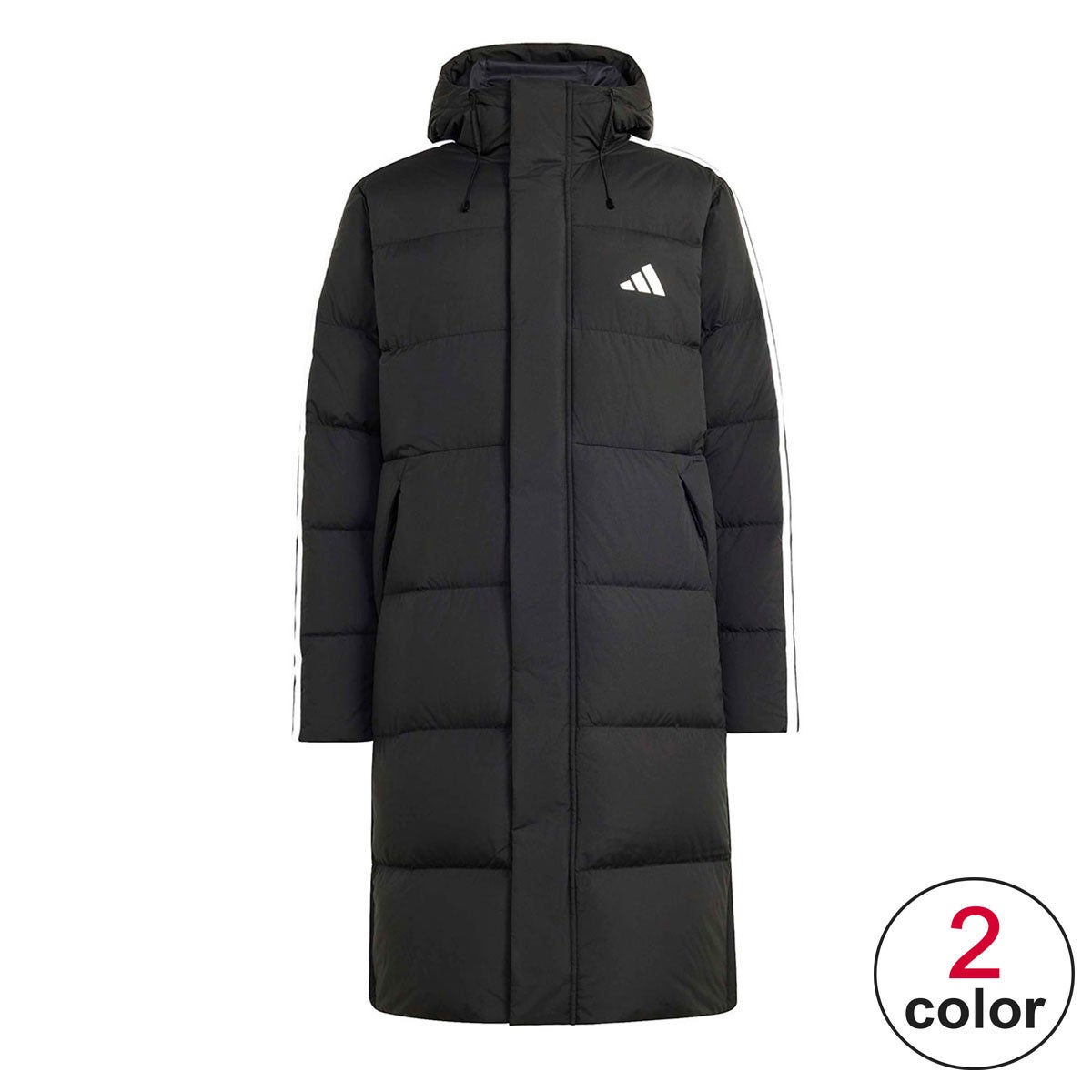 アディダス adidas　 マストハブ スリーストライプス ルーズフィット フード付き ロング ダウンコート CO452 2026年モデル 詳細1