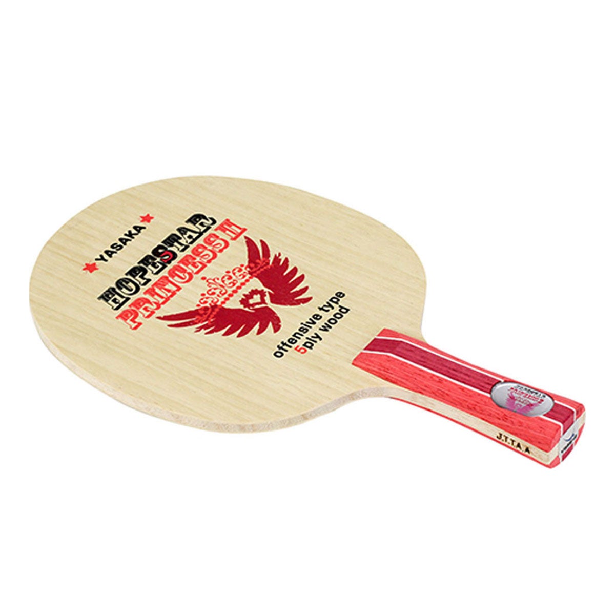 ヤサカ Yasaka　卓球ラケット Hopestar Princess2 ホープスタープリンセス2 FLA シェークハンド D-113 木製の卓球ラケットブレードを斜めから見た全体