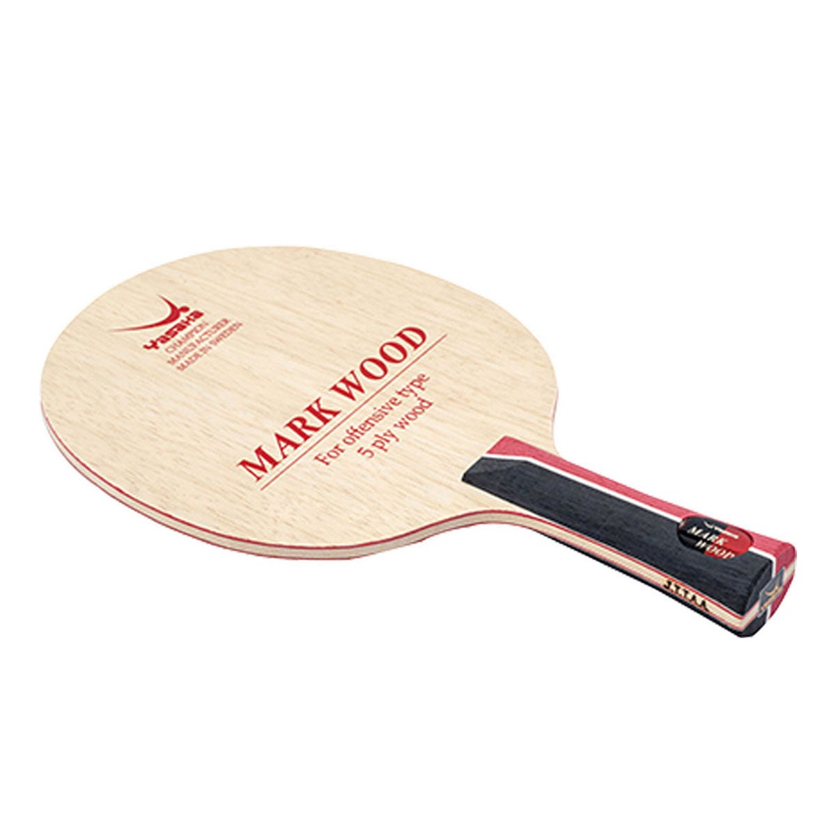 ヤサカ Yasaka　卓球ラケット Mark Carbon マークウッド FLA シェークハンド YR-173 木製の卓球ラケットブレード全体を斜めから見た表面