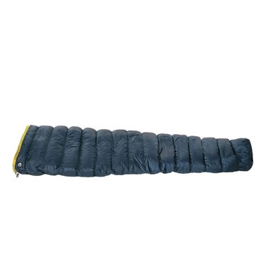 イスカ ISUKA Air Dryght 140 エアドライト 140 1383 ダークネイビー（31） 濃いネイビーの細長い寝袋を横に伸ばし、横方向のキルティングと開口部を見せた写真