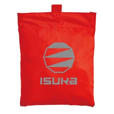 イスカ ISUKA ベーシック パックカバー 35 2642 レッド（19） レッドの四角い収納袋を正面から表示。中央に大きなISUKAのロゴが入り、上部に小さな持ち手がある