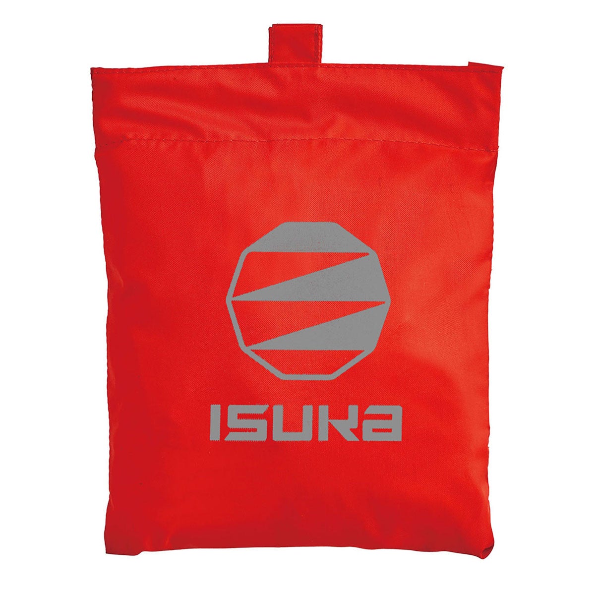 イスカ ISUKA ベーシック パックカバー 45 2643 レッド（19） レッドの四角い収納袋を正面から表示。中央に大きなISUKAのロゴが入り、上部に小さな持ち手がある