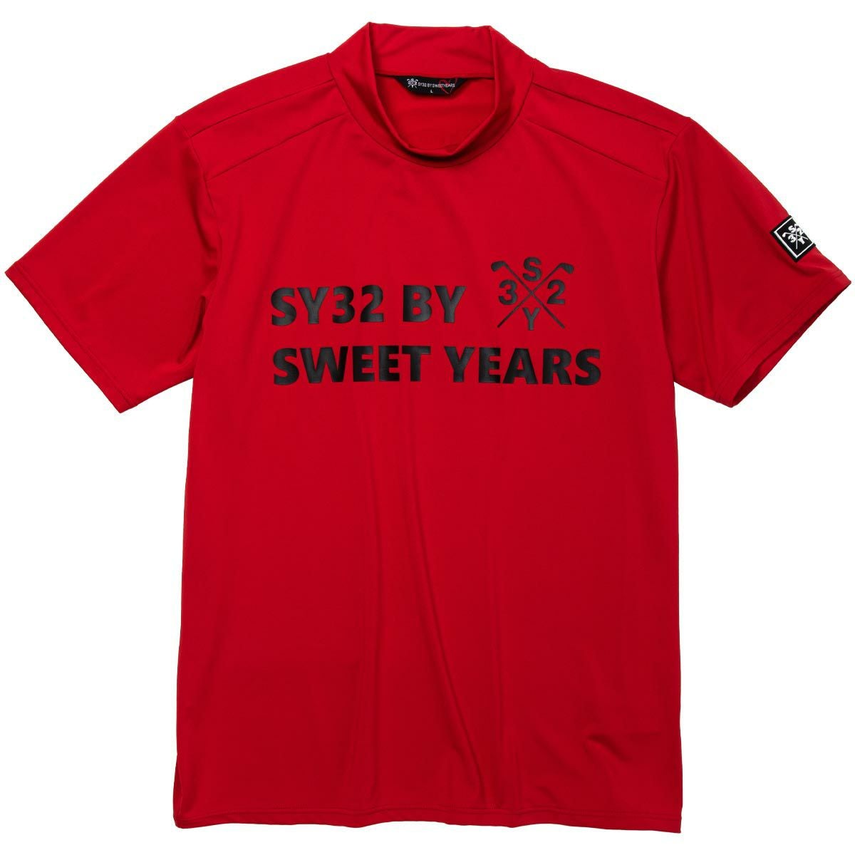 SY32 by SWEET YEARS　メンズ ロゴプリント 半袖 モックネックシャツ 11305-4　2023年モデル レッド（015）