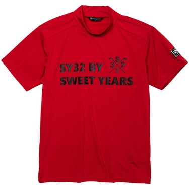 SY32 by SWEET YEARS　メンズ ロゴプリント 半袖 モックネックシャツ 11305-4　2023年モデル レッド（015）
