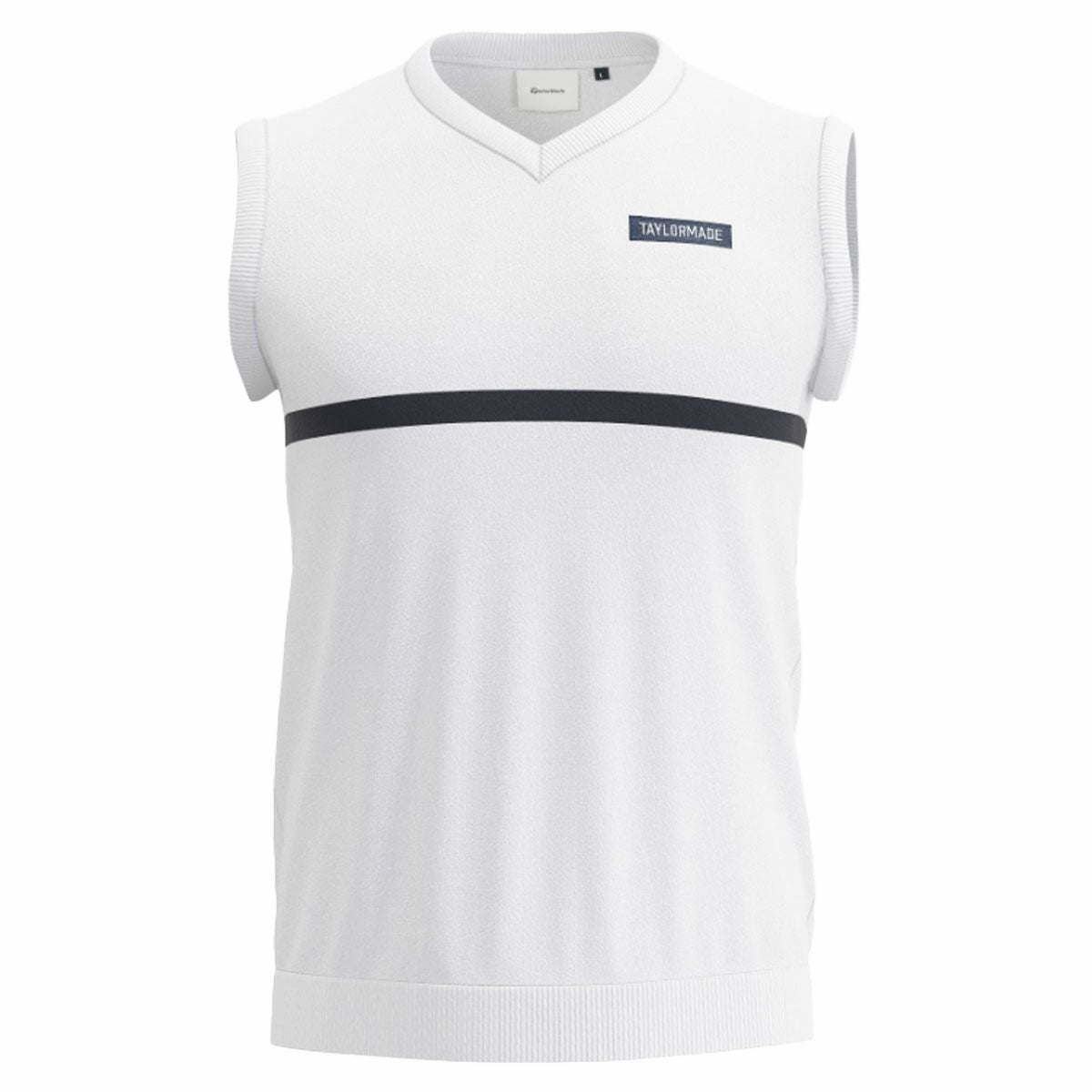 テーラーメイド TaylorMade　メンズ ボックスロゴワッペン センターライン Vネック ニット ベスト TJ240　2023年モデル ホワイト（N97066）