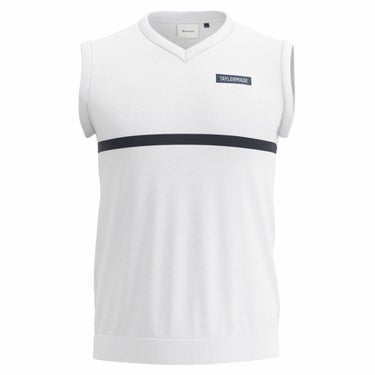 テーラーメイド TaylorMade　メンズ ボックスロゴワッペン センターライン Vネック ニット ベスト TJ240　2023年モデル ホワイト（N97066）