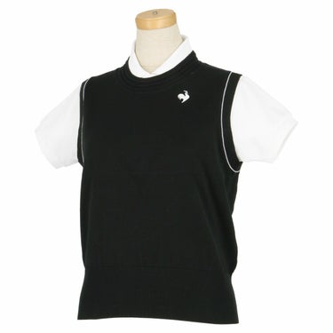 ルコック Le coq sportif　レディース RIJOUME ロゴジャガード ライン配色 クルーネック ニットベスト QGWVJL80　2023年モデル ブラック（BK00）