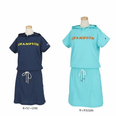 チャンピオンゴルフ ChampionGOLF　レディース ロゴプリント ワッフル生地 ストレッチ 半袖 フード付き ワンピース CW-XG306　2023年モデル 詳細1