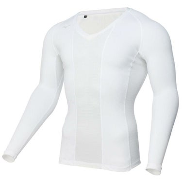 ミズノ MIZUNO　メンズ バイオギア ソーラーカット スーパークールII メッシュ切替 長袖 Vネック アンダーシャツ E2MJA002　2023年モデル ホワイト（E2MJA00201）