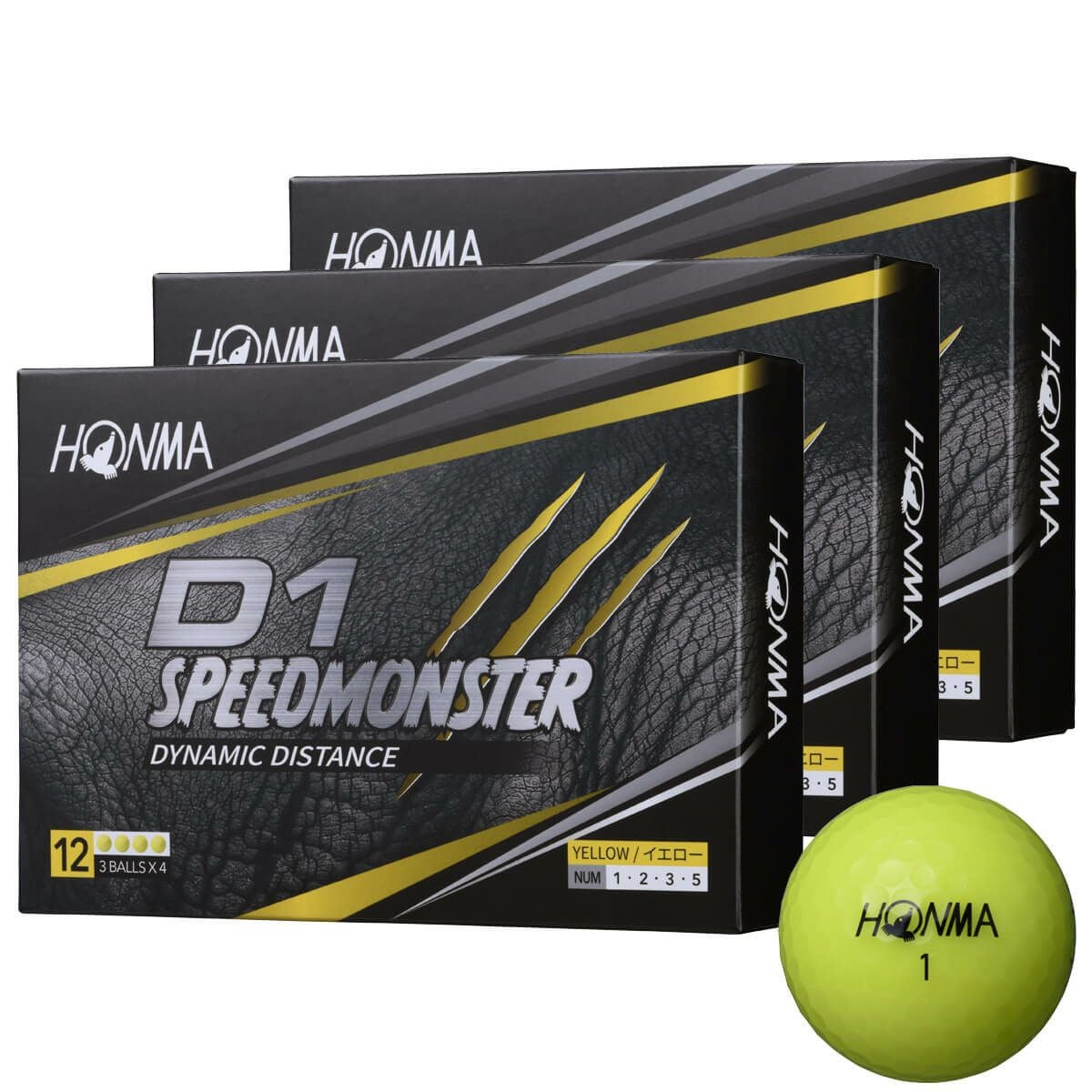 本間ゴルフ　D1 SPEEDMONSTER スピードモンスター ゴルフボール 3ダースセット （12球入り×3箱）　イエロー