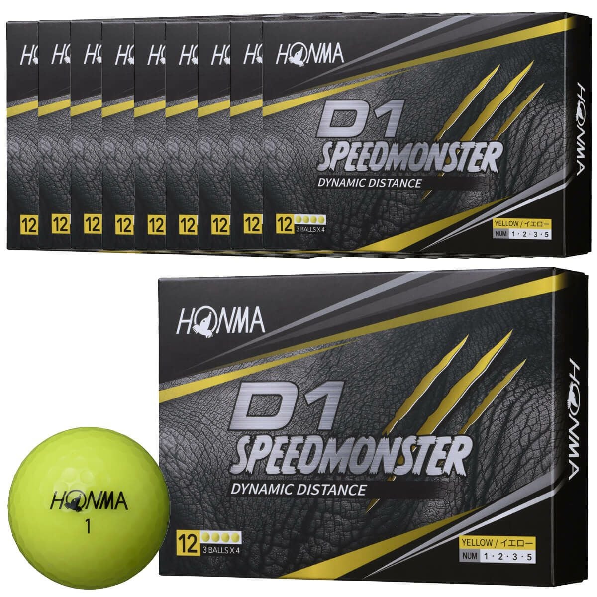 本間ゴルフ　D1 SPEEDMONSTER スピードモンスター ゴルフボール　10ダースセット （12球入り×10箱）　イエロー