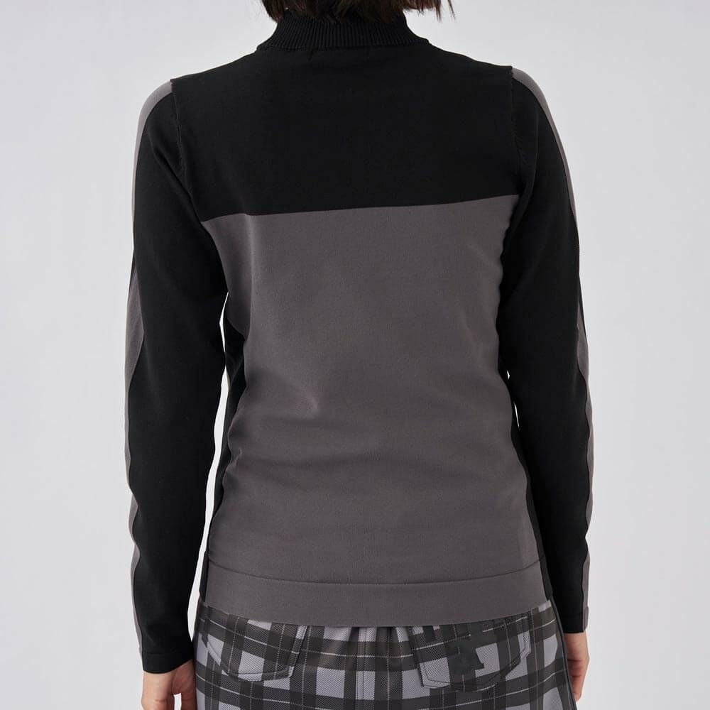 マリクレール marie claire　レディース 軽量 カラーブロック 長袖 ハイネック セーター 733-731　2023年モデル ホワイト（WT）